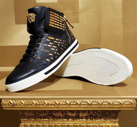 versace black and gold sneakers|versace high top vintage sneaker.